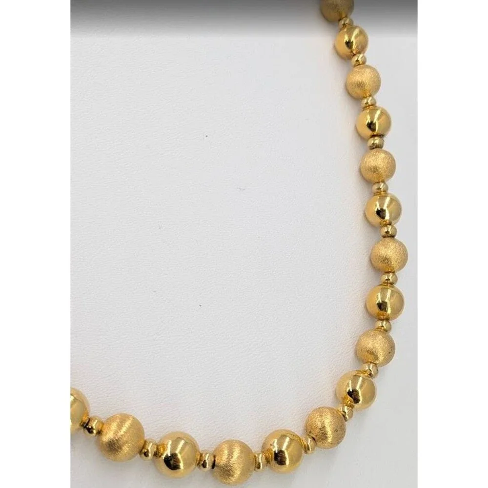 Napier Vintage Gold Tone Bead Necklace Brushed Shiny Round Signed 24 Inch Long